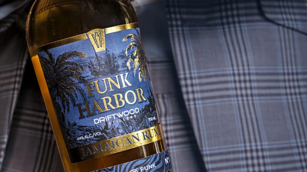 Closeup on Funk Harbor Dark Aged Rum Bottle