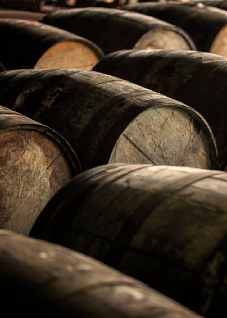 Barrels of rum aging